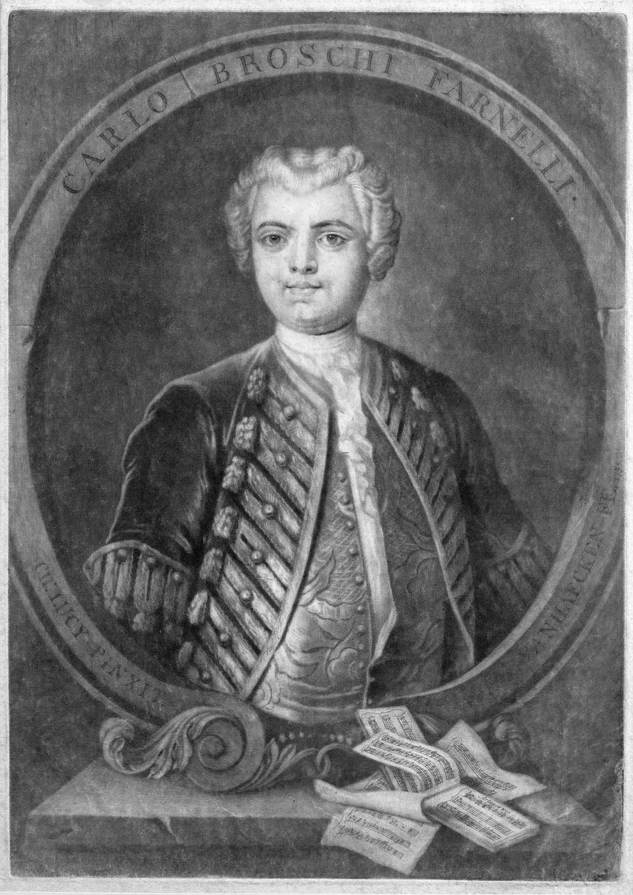 Carlo Broschi Farinelli（1705-82）的肖像，意大利蓖麻，由Alexander von Haecken（1701-58）雕刻，1735年 作者 查尔斯·露西