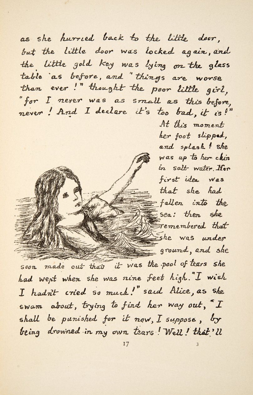 爱丽丝落入泪水池，插图来自地下的Alices Adventures，酒吧。 1886年（传真） 作者 查尔斯·路德维奇·道奇森