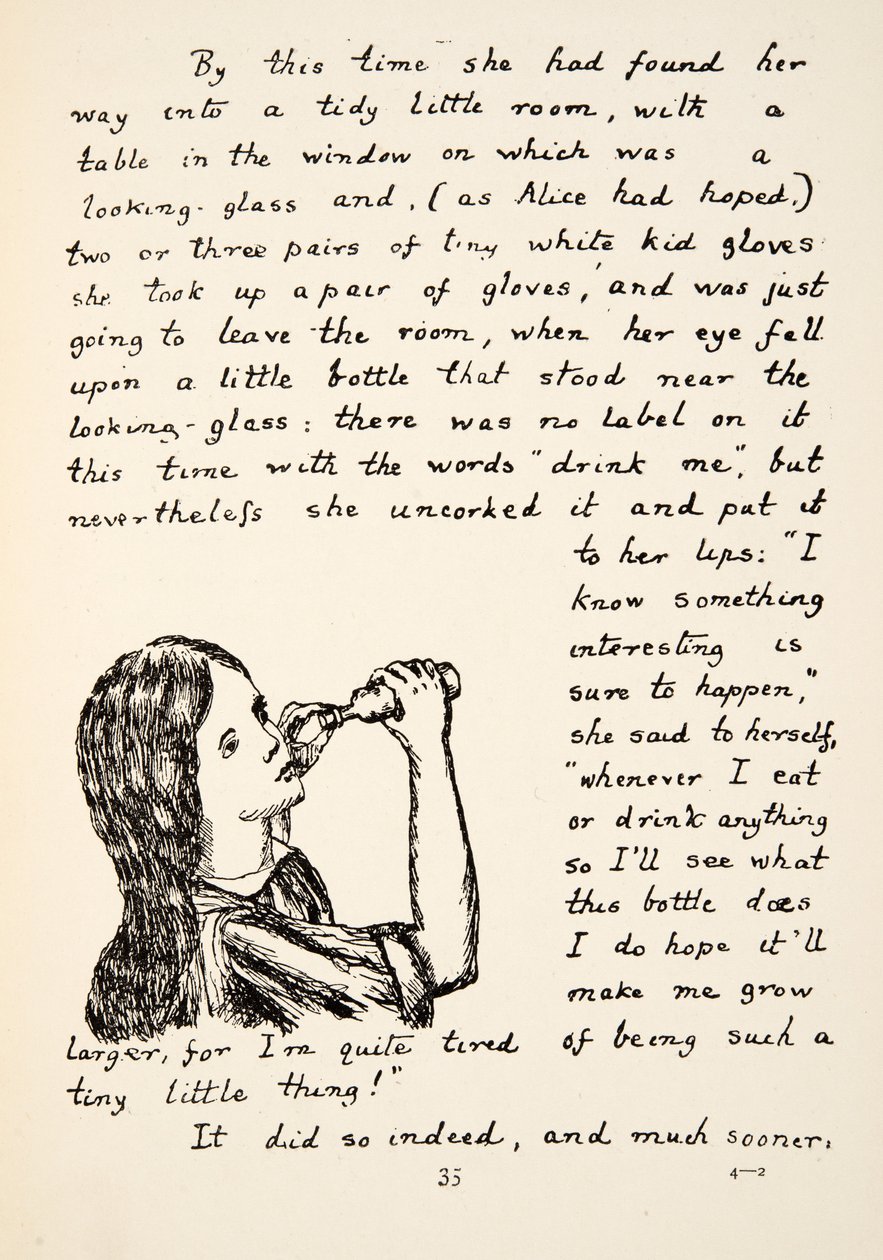 爱丽丝打开小瓶子，插图来自地下的Alices Adventures，酒吧。 1886年（传真） 作者 查尔斯·路德维奇·道奇森