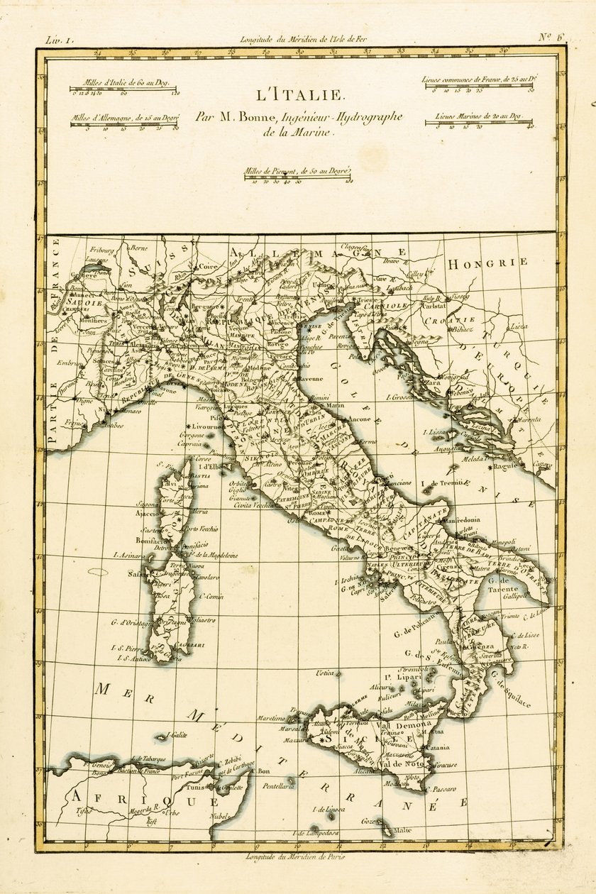 来自Guillaume Raynal（1713-96）的“地球上所有已知部分地图集”的意大利出版日内瓦，1780年 作者 查尔斯·玛丽·里戈伯特·邦纳