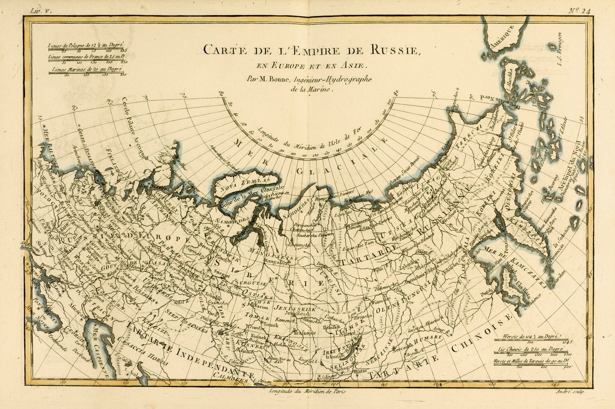 欧洲和亚洲的俄罗斯帝国地图，来自Guillaume Raynal（1713-96）的“地球上所有已知部分地图集”，由日内瓦JL Pellet出版，1780年 作者 查尔斯·玛丽·里戈伯特·邦纳