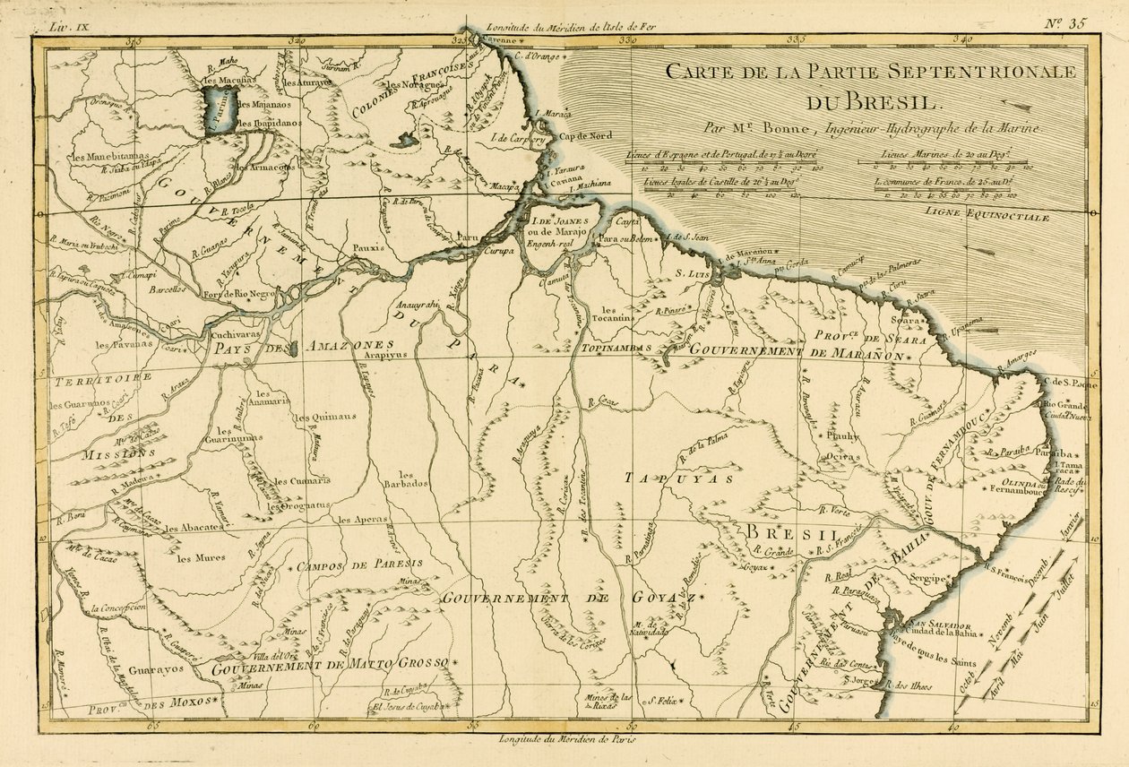 巴西北部，来自Guillaume Raynal（1713-96）的“地球全球已知部分地图集”，由日内瓦JL Pellet出版，1780年 作者 查尔斯·玛丽·里戈伯特·邦纳