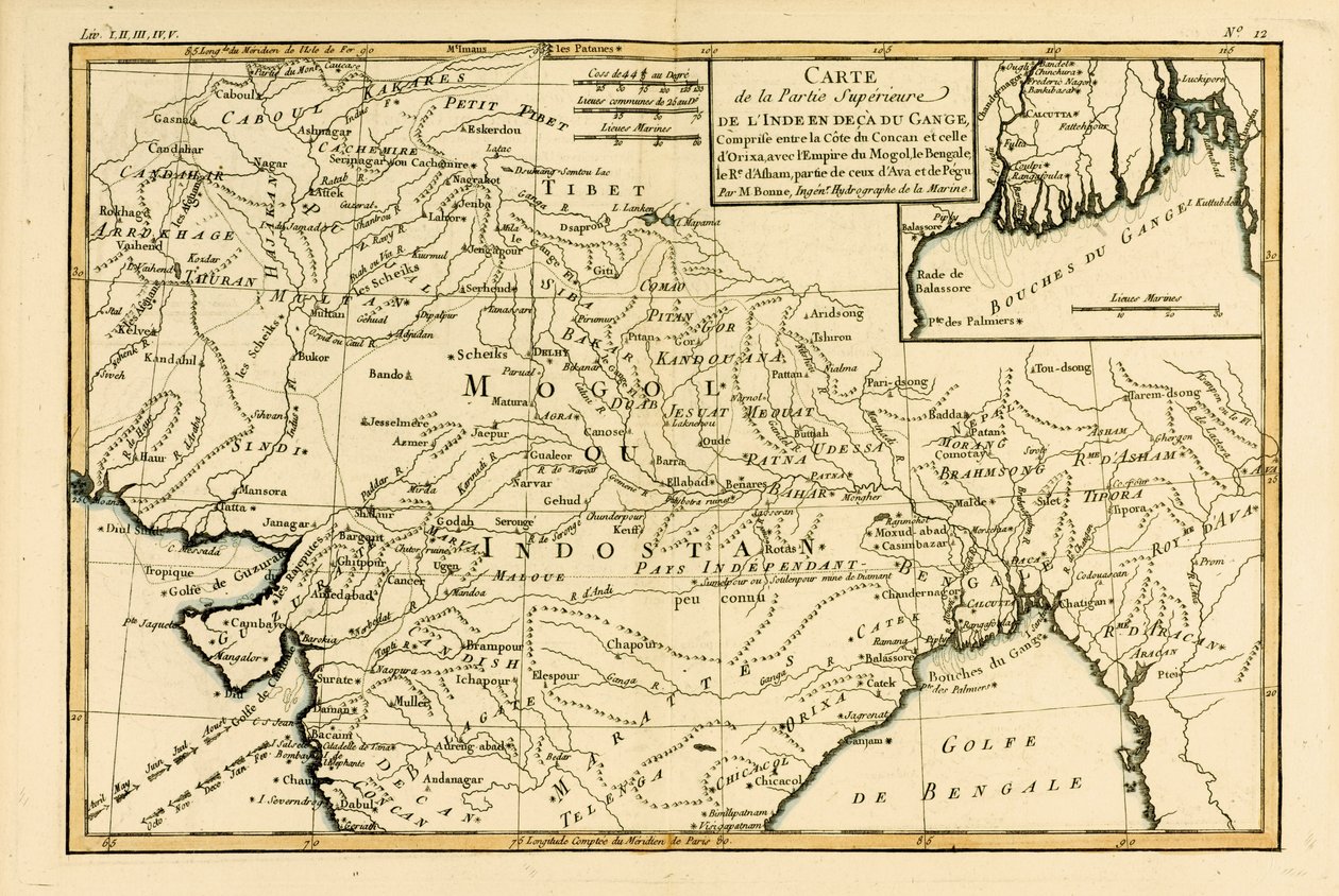 印度北部，来自Guillaume Raynal（1713-96）的“全球所有已知部分地图集”，于1780年出版日内瓦 作者 查尔斯·玛丽·里戈伯特·邦纳