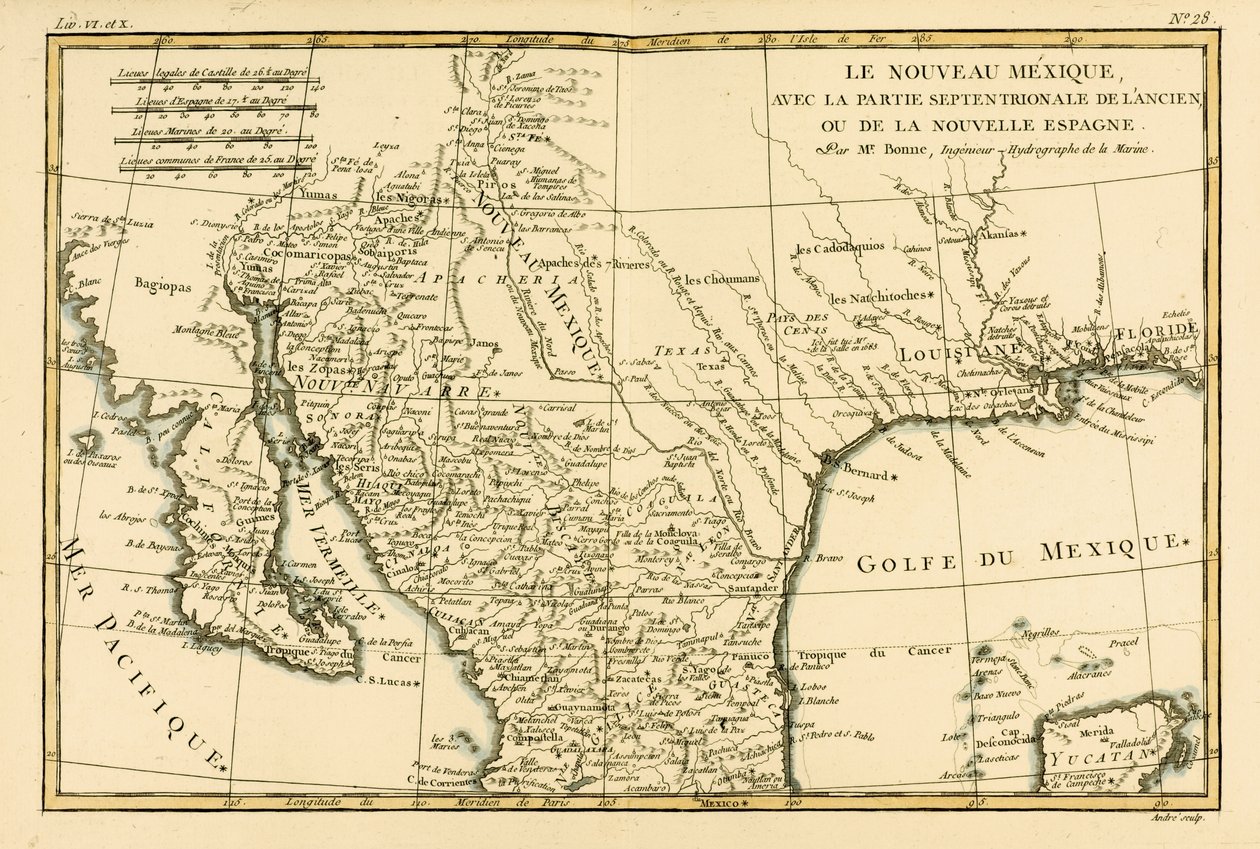 墨西哥北部，由Guillaume Raynal（1713-96）出版的“地球上所有已知部分地图集”出版，日内瓦，1780年 作者 查尔斯·玛丽·里戈伯特·邦纳