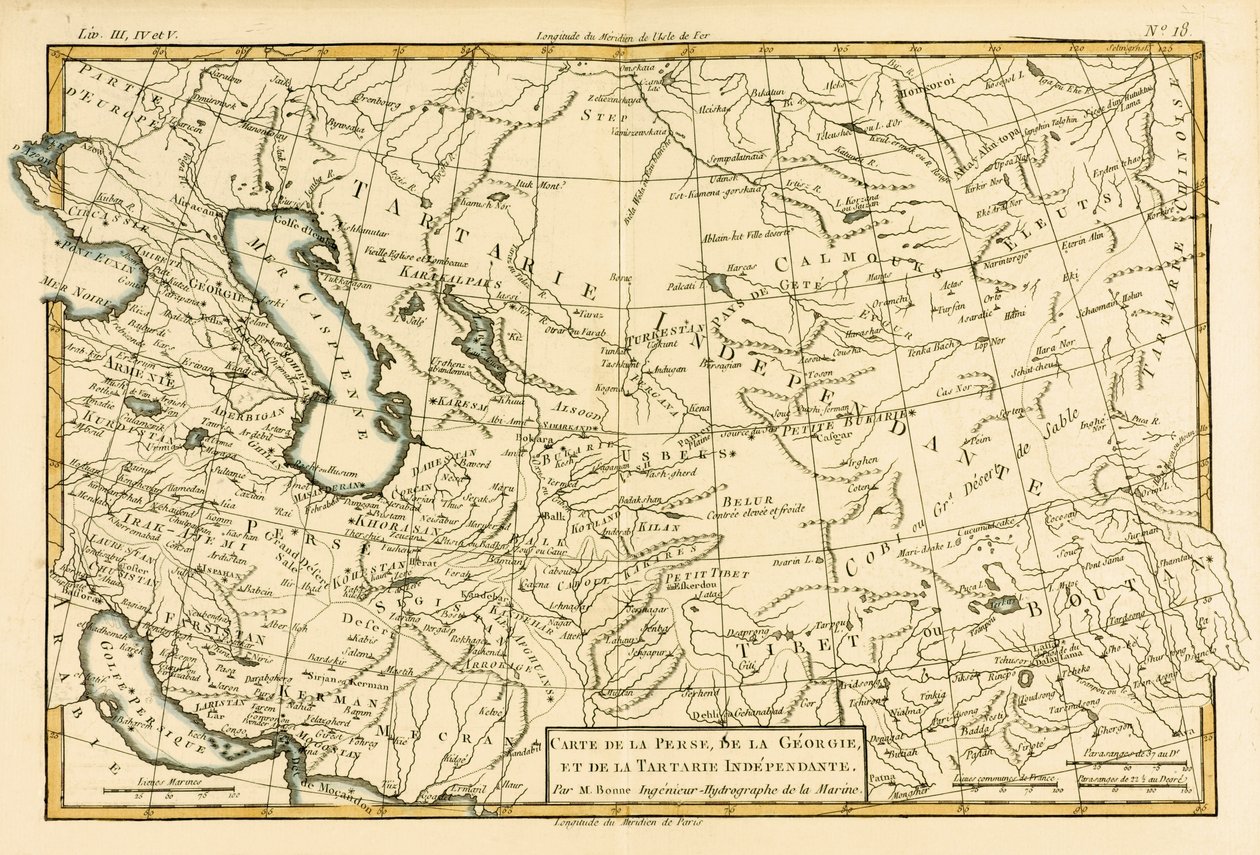 来自Guillaume Raynal（1713-96）的“地球上所有已知部分地图集”的波斯，格鲁吉亚和独立鞑靼人于1780年出版 作者 查尔斯·玛丽·里戈伯特·邦纳