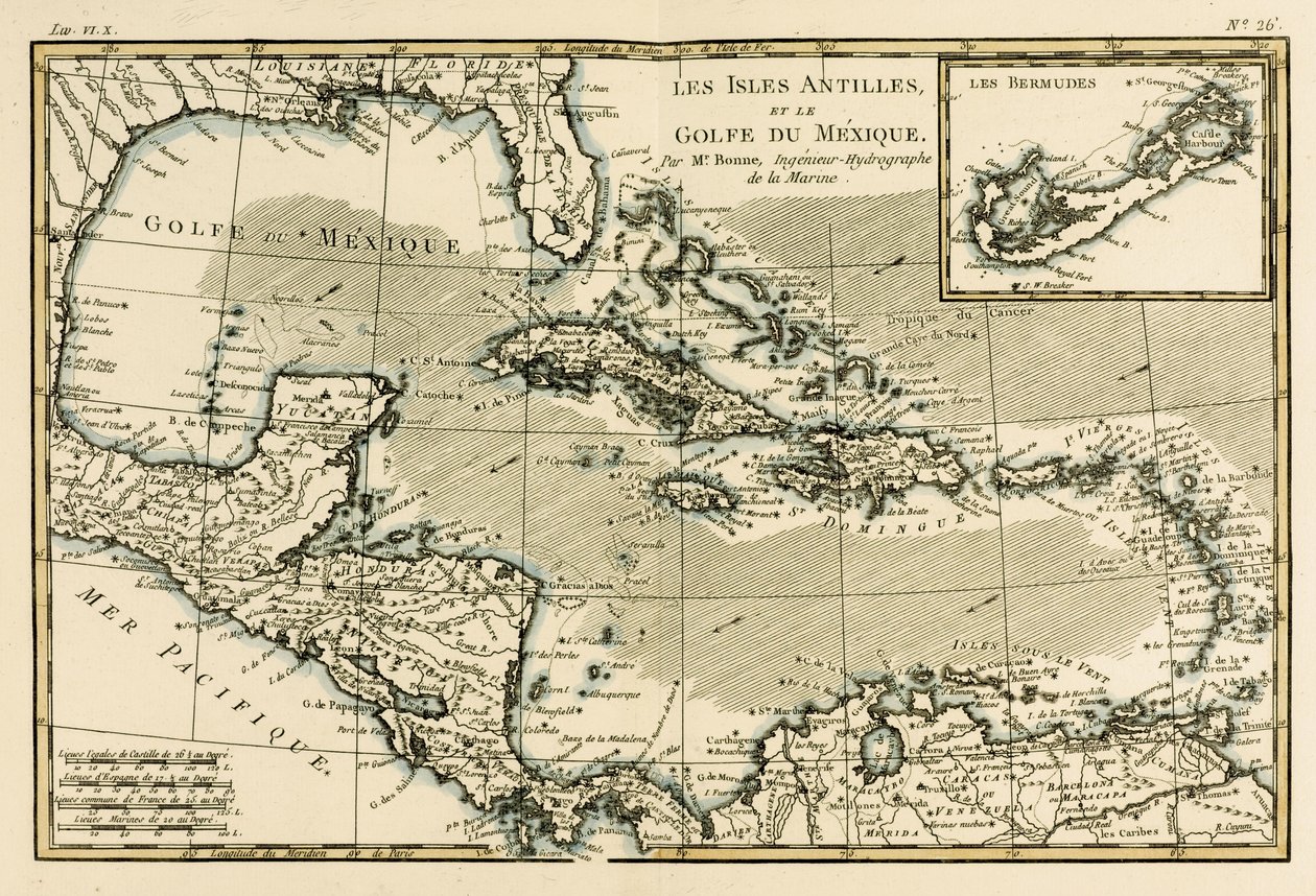 安的列斯群岛和墨西哥湾，来自Guillaume Raynal（1713-96）的“地球上所有已知部分地图集”，于1780年出版日内瓦 作者 查尔斯·玛丽·里戈伯特·邦纳