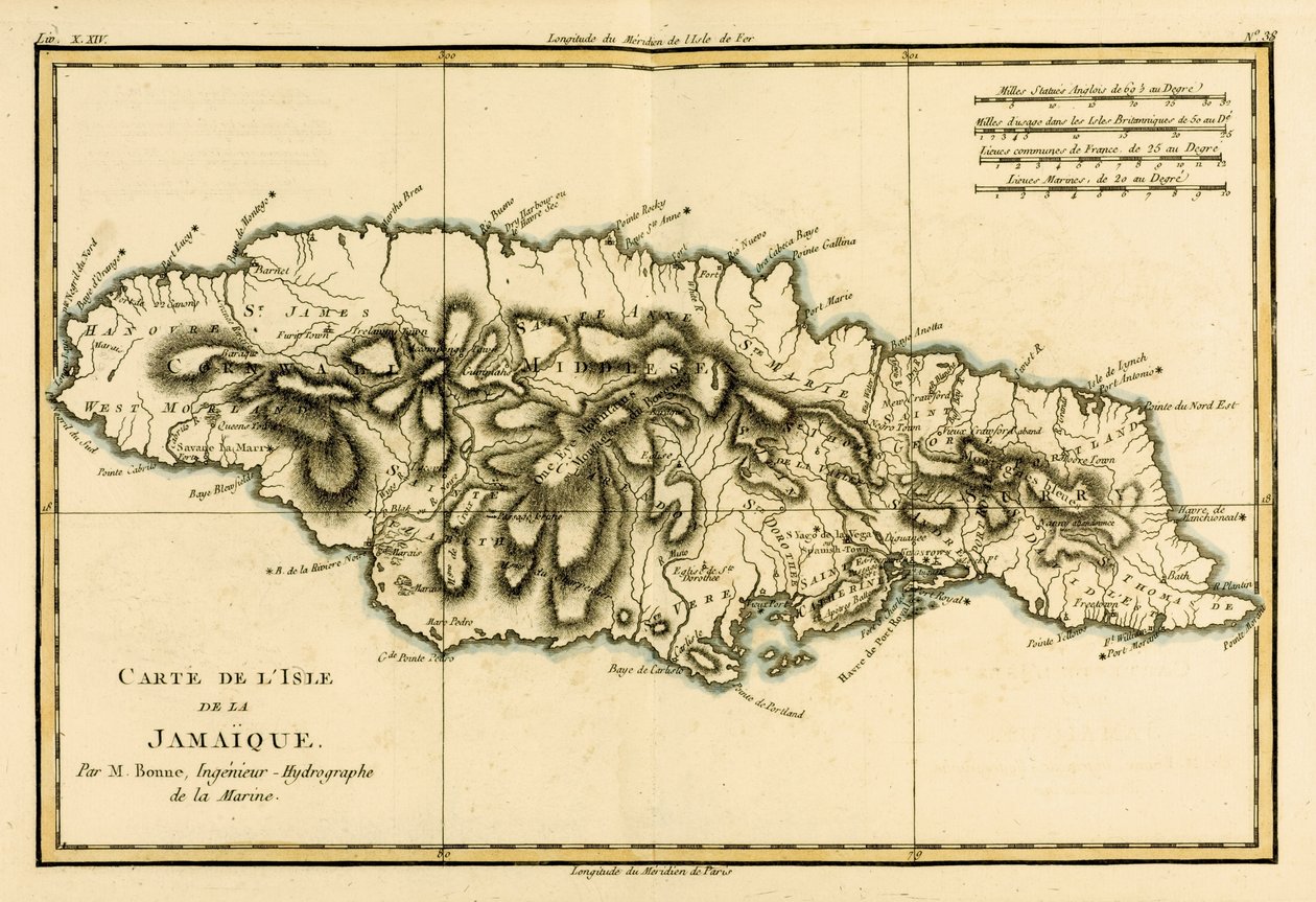 牙买加岛，由Guillaume Raynal（1713-96）出版的“地球上所有已知部分地图集”发表于1780年 作者 查尔斯·玛丽·里戈伯特·邦纳