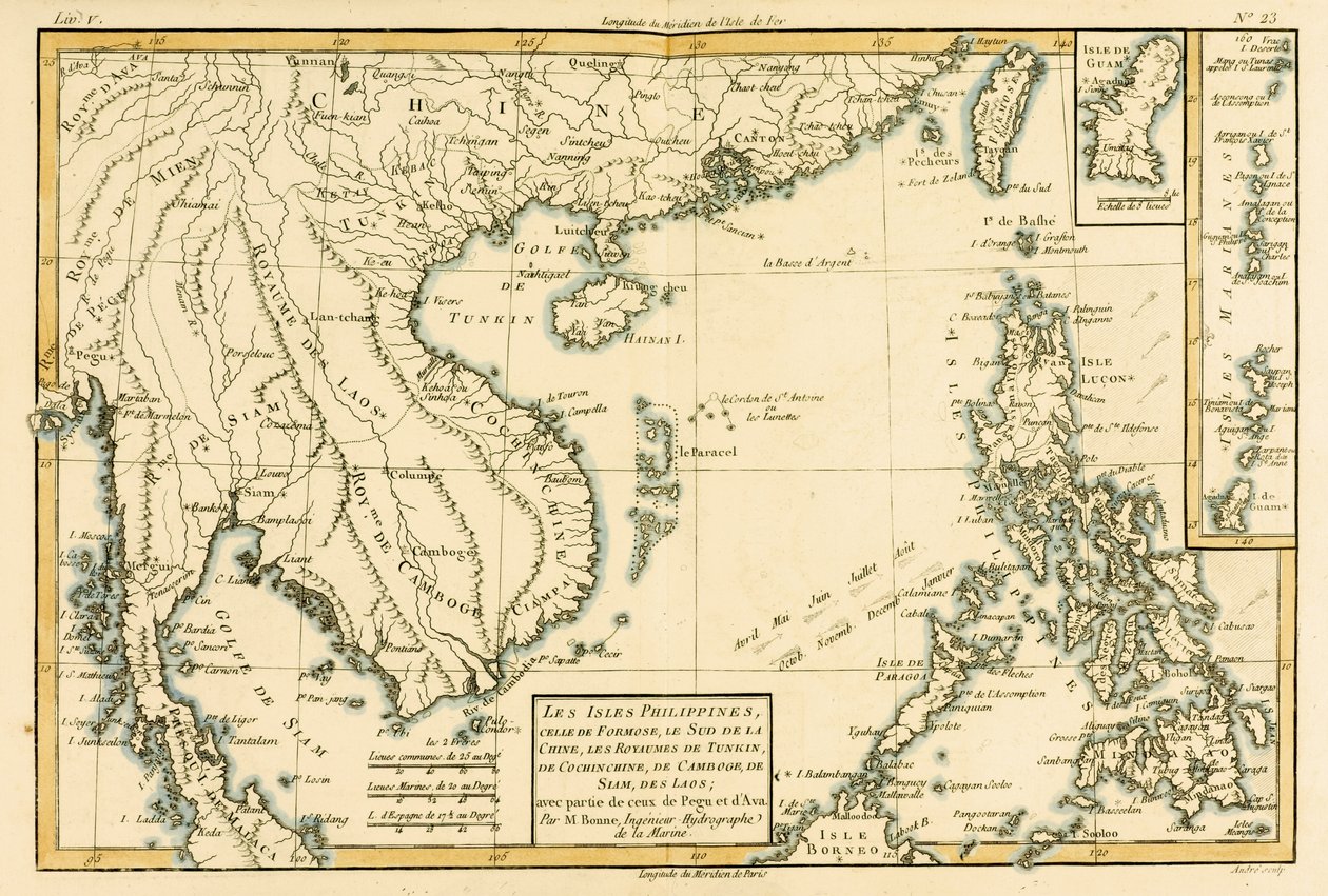 菲律宾，福尔摩沙，华南，东京王国，科钦中国，柬埔寨，暹罗，老挝，以及Pegu和Ava的部分，来自&39;Atlas de Toutes les Parties Connues du Globe Terrestre&39;由G 作者 查尔斯·玛丽·里戈伯特·邦纳