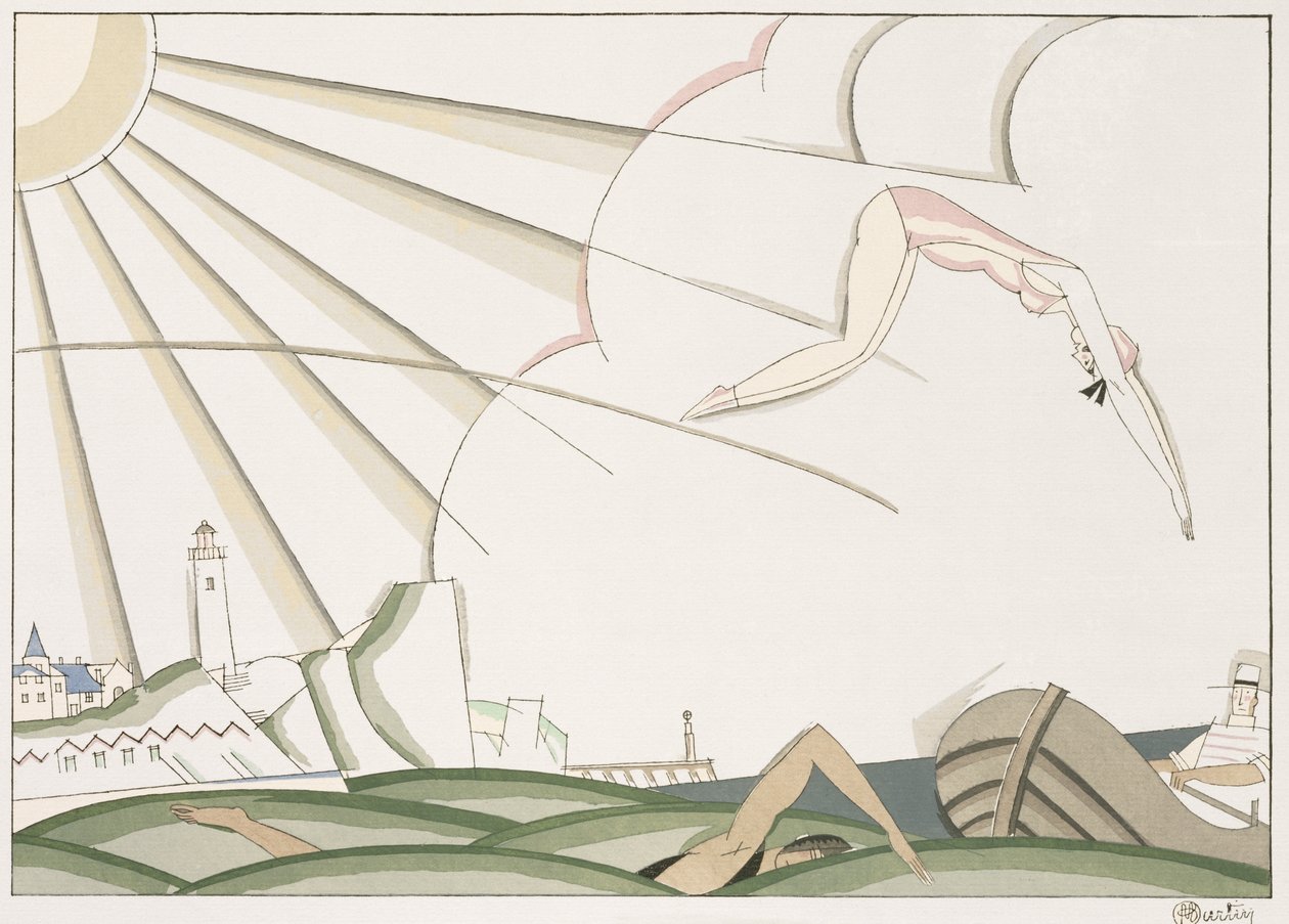 潜水，c.1920（纸上模板） 作者 查尔斯·马丁