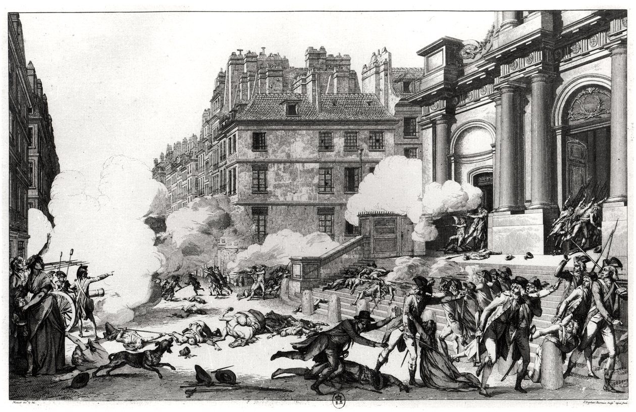 13日Vendemiaire IV（1795年10月5日），在巴黎St. Roch教堂前拍摄，由Jean Duplessi-Bertaux（1747-1819）雕刻 作者 查尔斯·莫奈