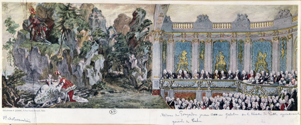 1749年2月10日，Jeanne Antoinette Poisson（1721-64），Marquise de Pompadour和Vicomte de Rohan在Versailles剧院的剧院&39;Acis et Galatee&39;演出，1749年2月10日（helioch） 作者 查尔斯·尼古拉斯二世·科钦
