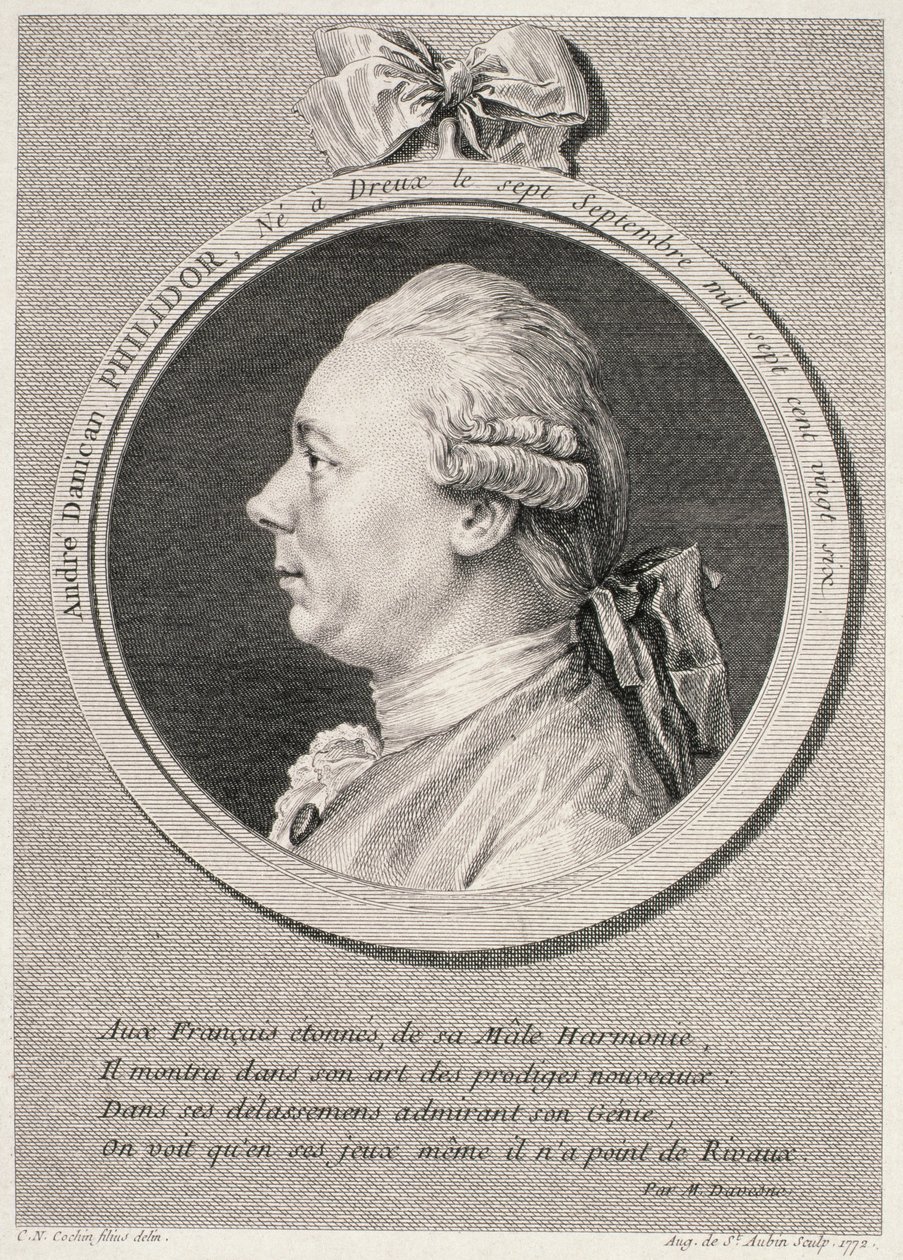 Francois-Andre-Danica Philidor（1726-95）的肖像，由Augustus de Saint-Aubin刻，1772年 作者 查尔斯·尼古拉斯二世·科钦