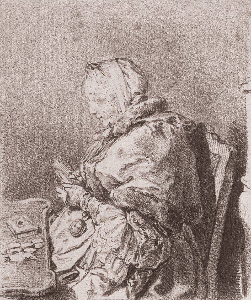 Marie Therese女士肖像Rodet Geoffrin（1699-1777）1746（纸上的红色粉笔） 作者 查尔斯·尼古拉斯二世·科钦