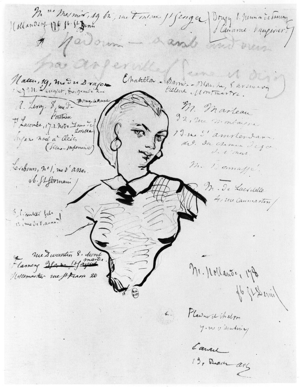 Jeanne Duval的肖像与Auguste Poulet-Malassis（1825-78）1858-60的笔记 作者 查尔斯-皮埃尔·波德莱尔