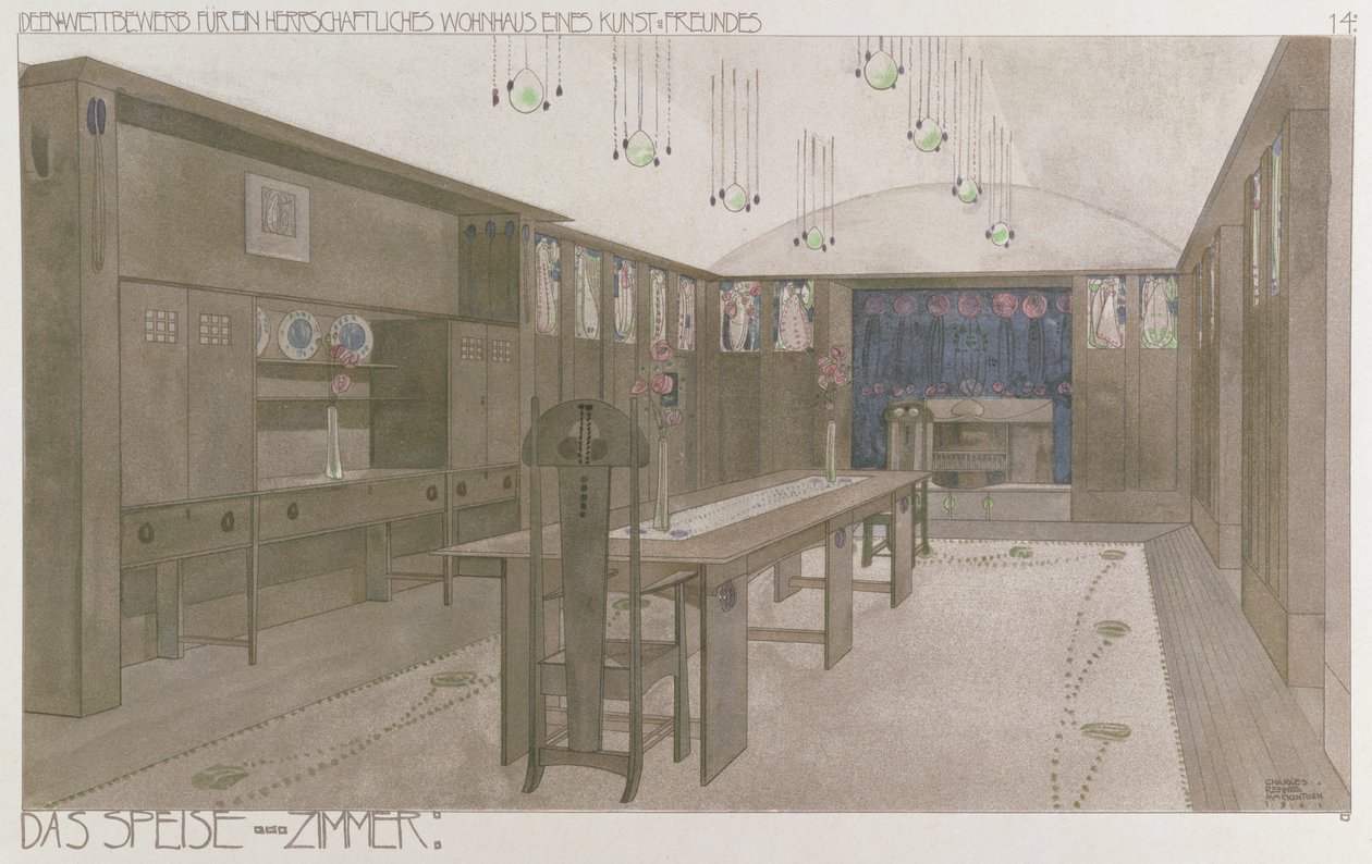 餐厅设计，1901年 作者 查尔斯·雷尼·麦金托什