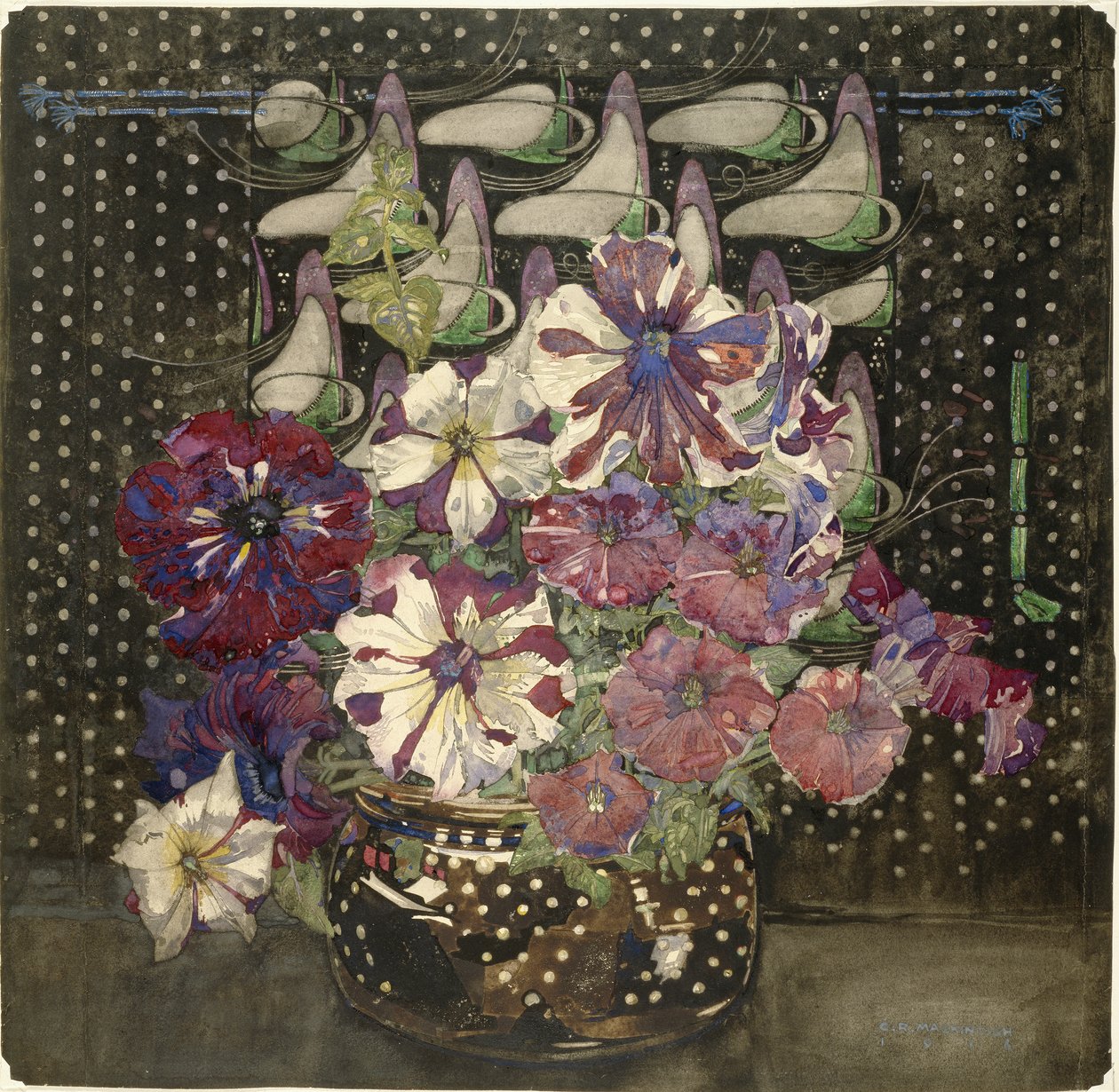 Petunias，1916年（wc＆gouache on paper） 作者 查尔斯·雷尼·麦金托什