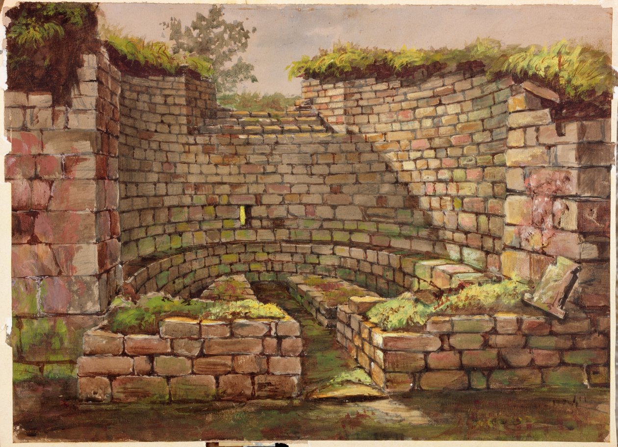 河附近的挖掘建筑之一，Cilurnum（bodycolour，pencil und wc on paper） 作者 查尔斯·理查森