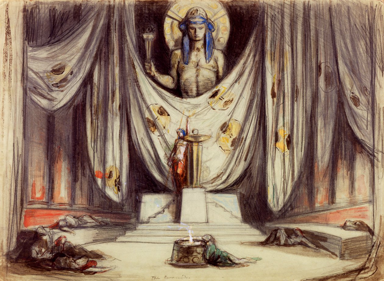 Aeschylus的设计：Eumenides，c.1919（铅笔和纸上的wc） 作者 查尔斯·里基茨