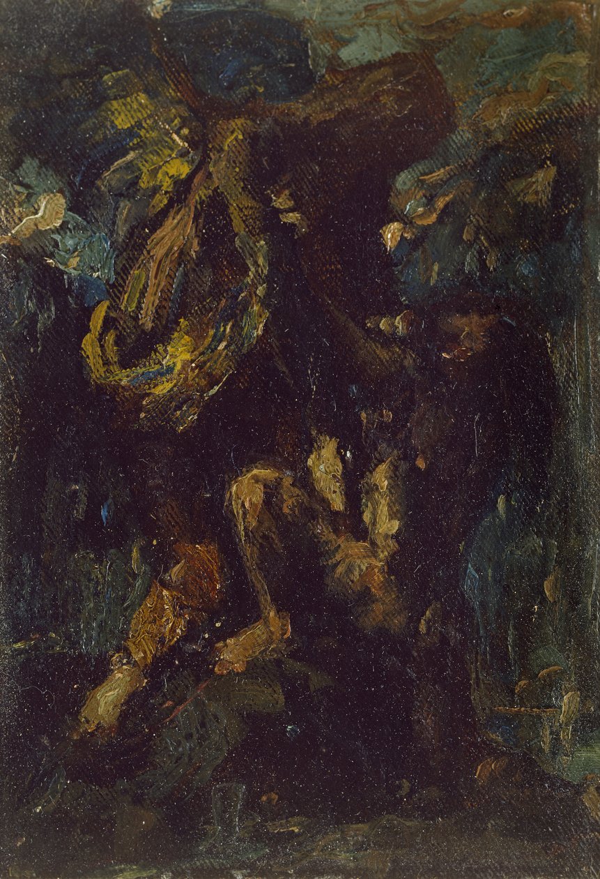 雅各布与天使摔跤（布面油画，卡在面板上，作为绘图安装） 作者 查尔斯·里基茨