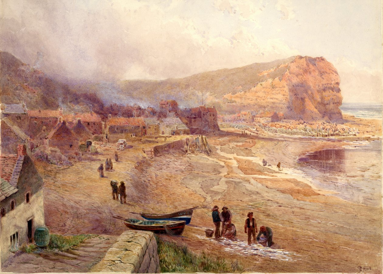 Staithes（卡片上的水彩画） 作者 查尔斯·罗伯逊