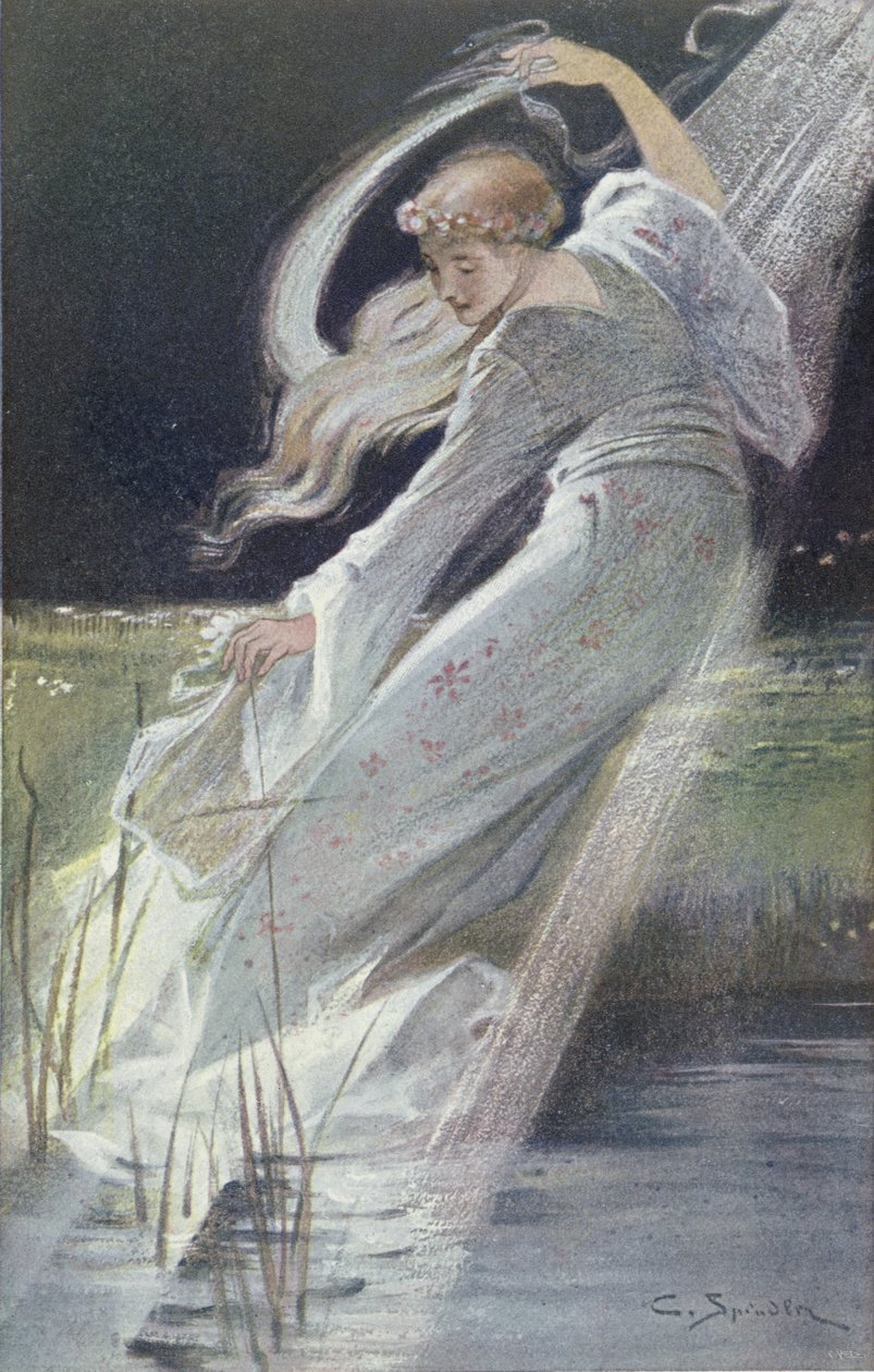 1905年，乔治河的白夫人，阿尔萨斯的传说中的插图，乔治·斯佩兹 作者 查尔斯·斯平德勒