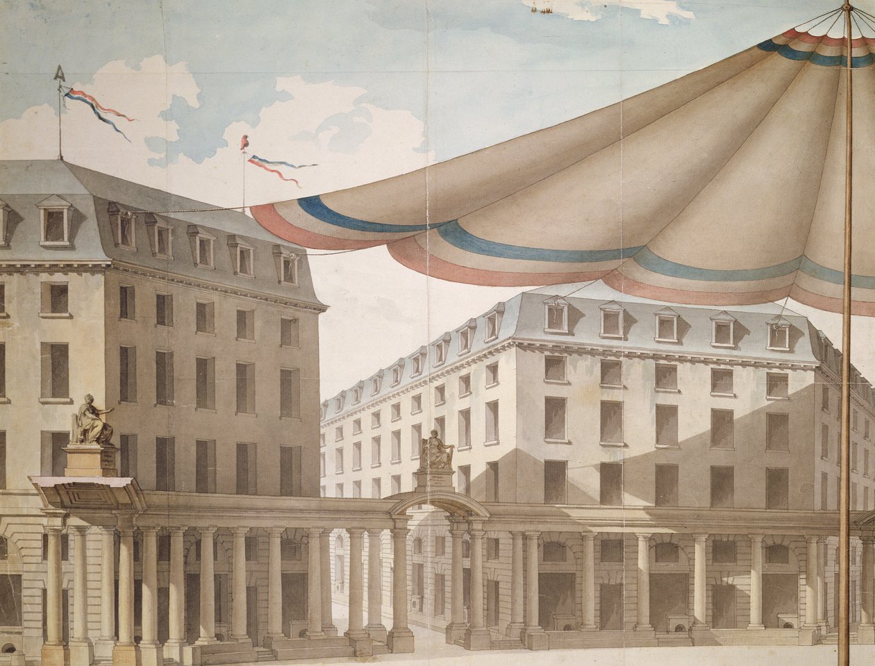 设计用于装饰Place de l&39;Odeon以获得革命性的节日，1790年（笔墨和纸上的wc） 作者 查尔斯·德威利
