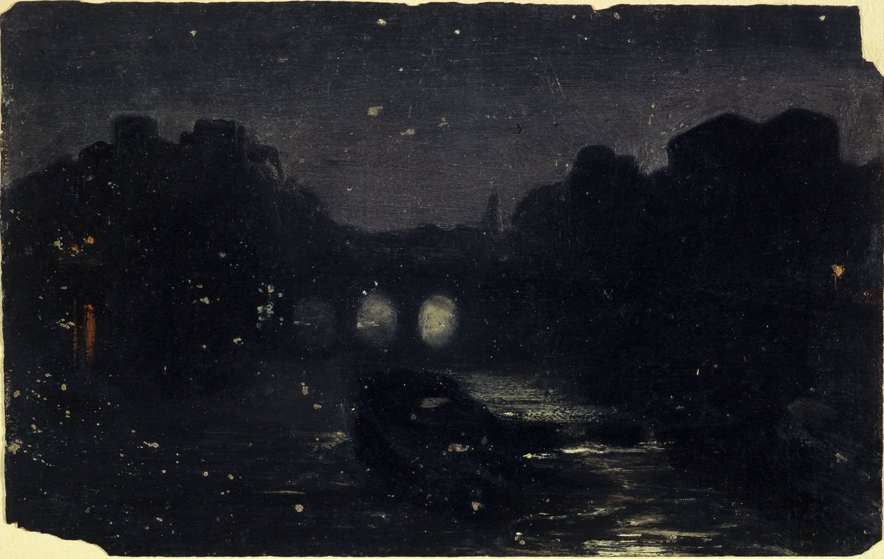塞纳河畔的夜景，约 1870 年（布面油画） 作者 查尔斯·埃米尔·库森