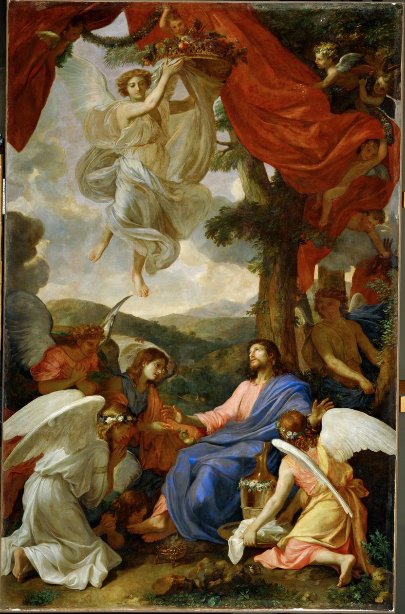 Le Christ au desert servi par les anges - 基督在沙漠中，由天使服侍... 作者 查尔斯（Charles Le Brun）