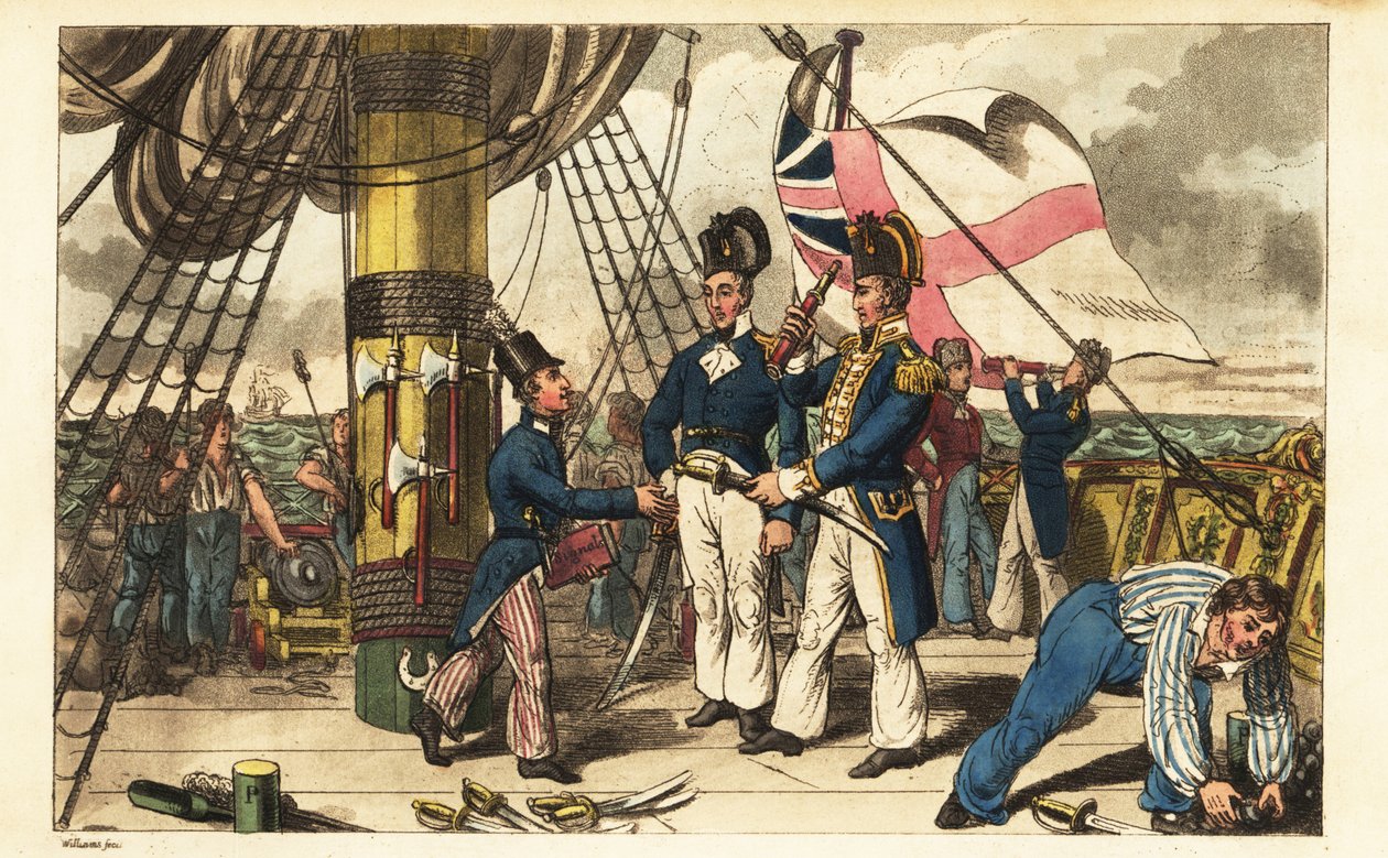 Captain Spring makes Midshipman Newcome his aide-de-camp and hands him his sword on the quarterdeck of HMS Victory 作者 查尔斯（c.1797-1850）（之后）威廉姆斯