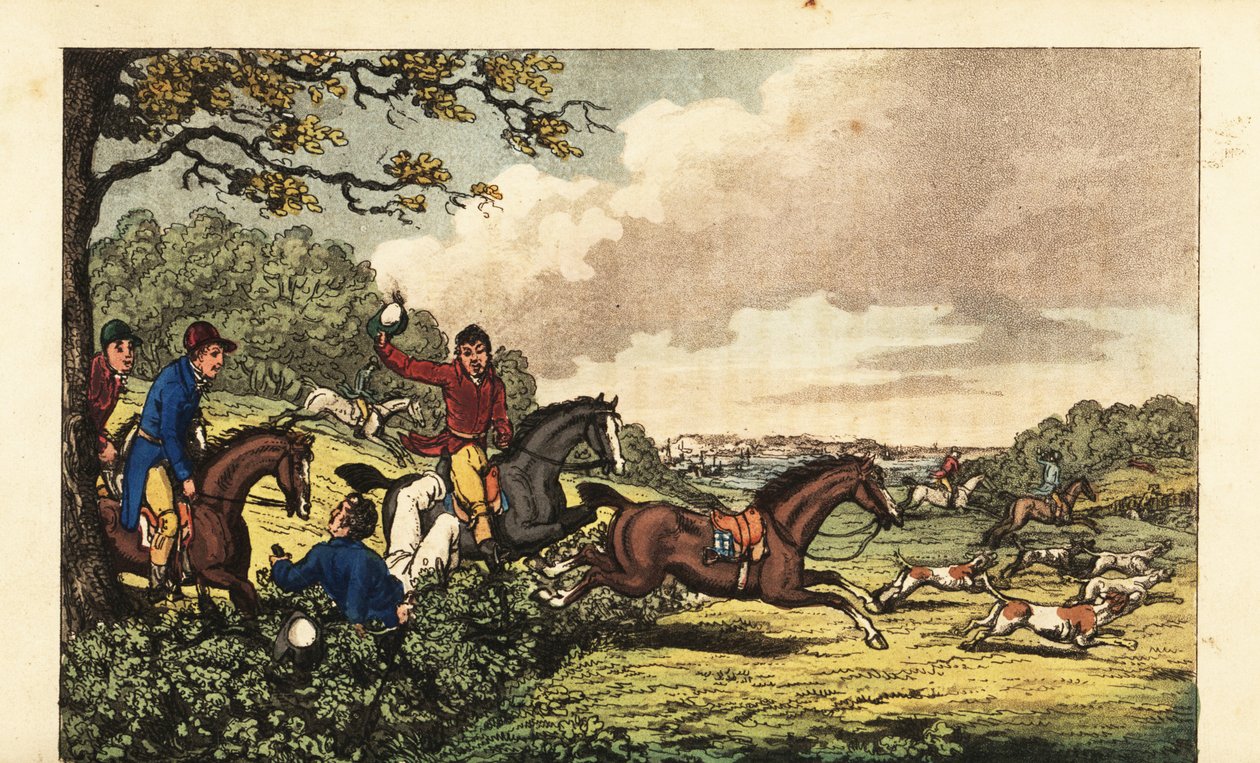 Midshipman Newcome falls into a hedge while fox hunting near Bertram Hall 作者 查尔斯（c.1797-1850）（之后）威廉姆斯