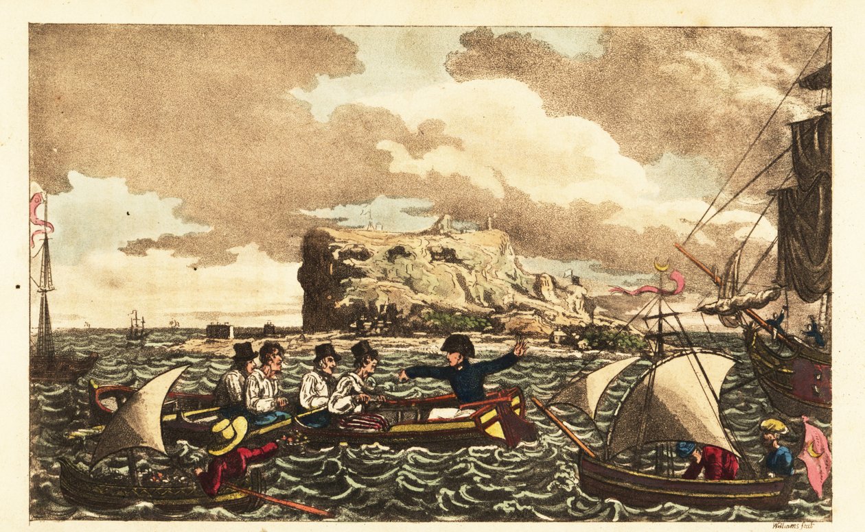 Midshipman Newcome被划艇转移到直布罗陀附近的HMS Vanguard 作者 查尔斯（c.1797-1850）（之后）威廉姆斯