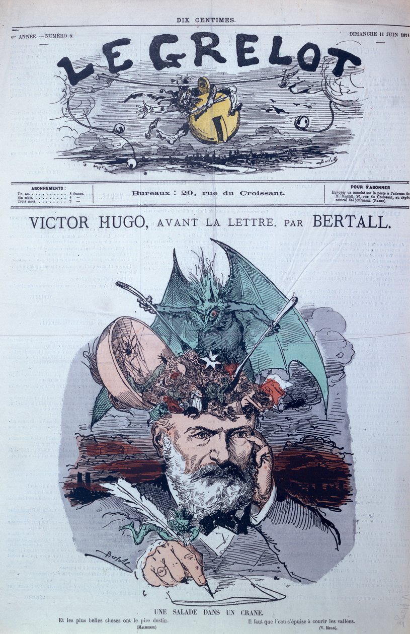 1871年6月，来自&39;Le Grelot&39;封面的维克多·雨果（1802-85）漫画“脑沙拉” 作者 查尔斯·阿尔伯特·德·阿诺克斯·贝尔托