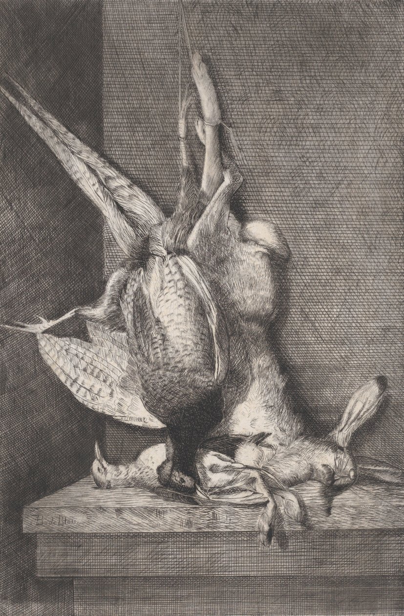 狩猎战利品与野味鸟和兔子，1850-1900年。 作者 查尔斯·阿方斯·德布鲁瓦（Charles Alphonse Deblois）