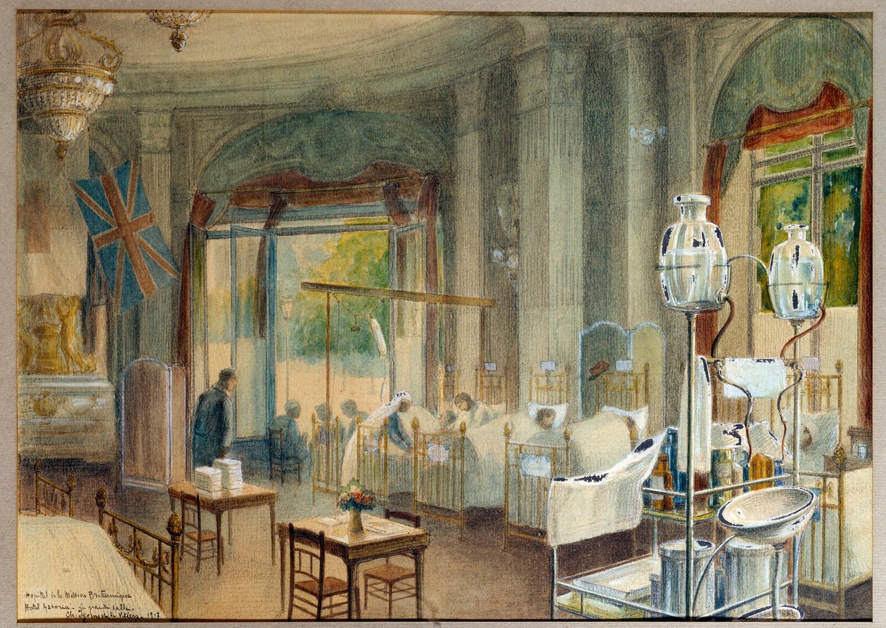 阿斯托利亚酒店英国医院大房间的景色。 Charles Igunet De Villers 的绘画（1881 - 1944） 作者 Charles Andre Igounet de Villers