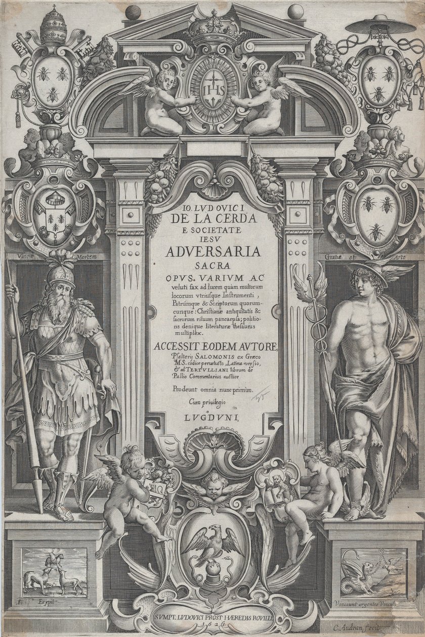 Adversaria sacra》的封面画，1626年。 作者 查尔斯·奥德兰
