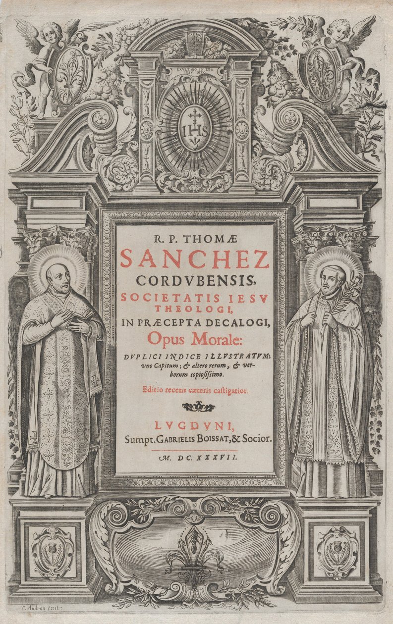 Opus morale in praecepta Decalogi》的封面插图，1637年。 作者 查尔斯·奥德兰