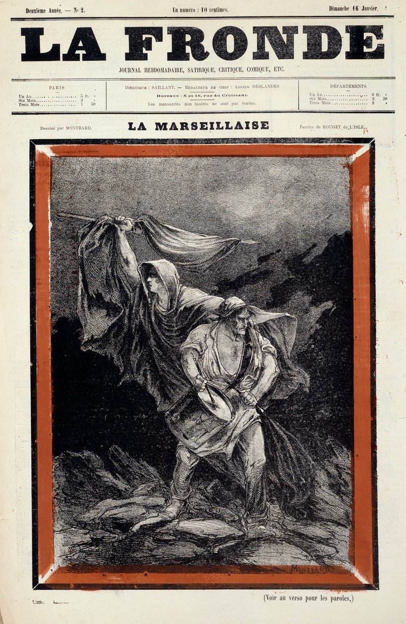 La marseillaise dessin 出现在报纸 la sling 上。 Charles Auguste Dit Montbard Loye (1841-1905) 的雕刻 作者 查尔斯·奥古斯特·洛伊
