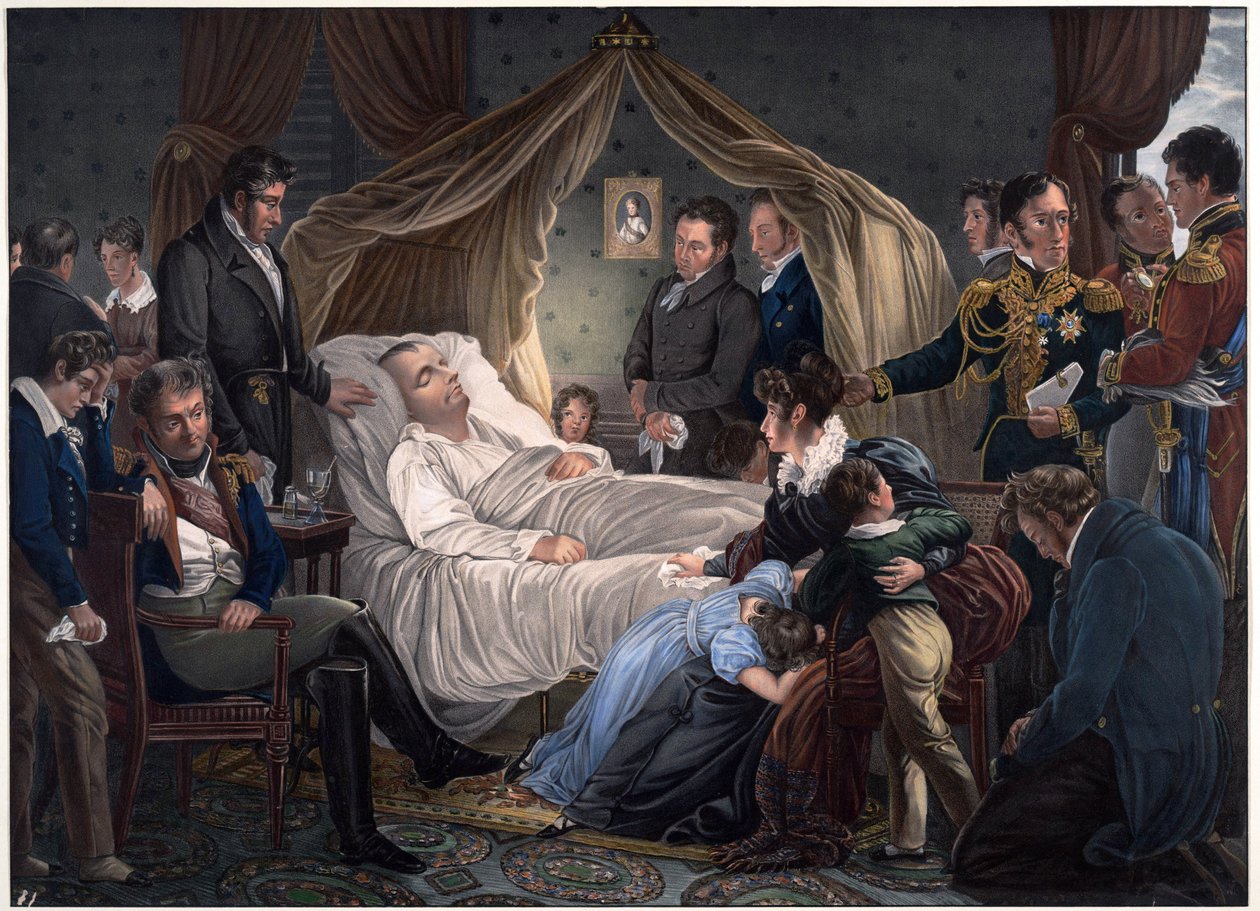 Death of Napoleon - Steuben, Charles de (1788-1856) - 1825 - Lithograph, watercolour - 52,4x71,8 - Private Collection 作者 查尔斯·奥古斯特·斯托本