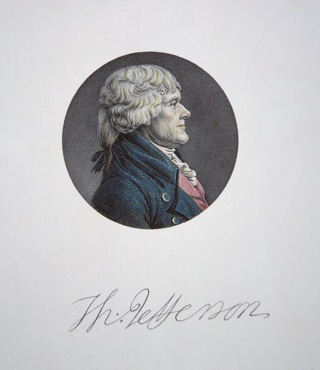 托马斯·杰斐逊 (1743-1826)（彩色雕刻） 作者 查尔斯·巴尔塔撒（Charles Balthazar）朱利安·费维特·德·圣梅敏