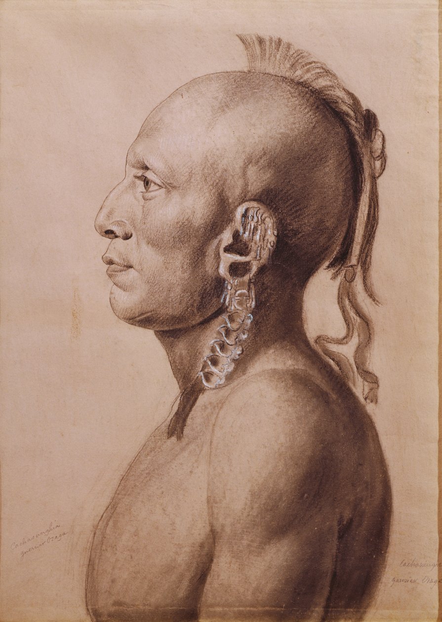 Cachasunghia，一个欧塞奇战士，1806年（铅笔和木炭在纸上） 作者 查尔斯·巴尔塔撒（Charles Balthazar）朱利安·费维特·德·圣梅敏
