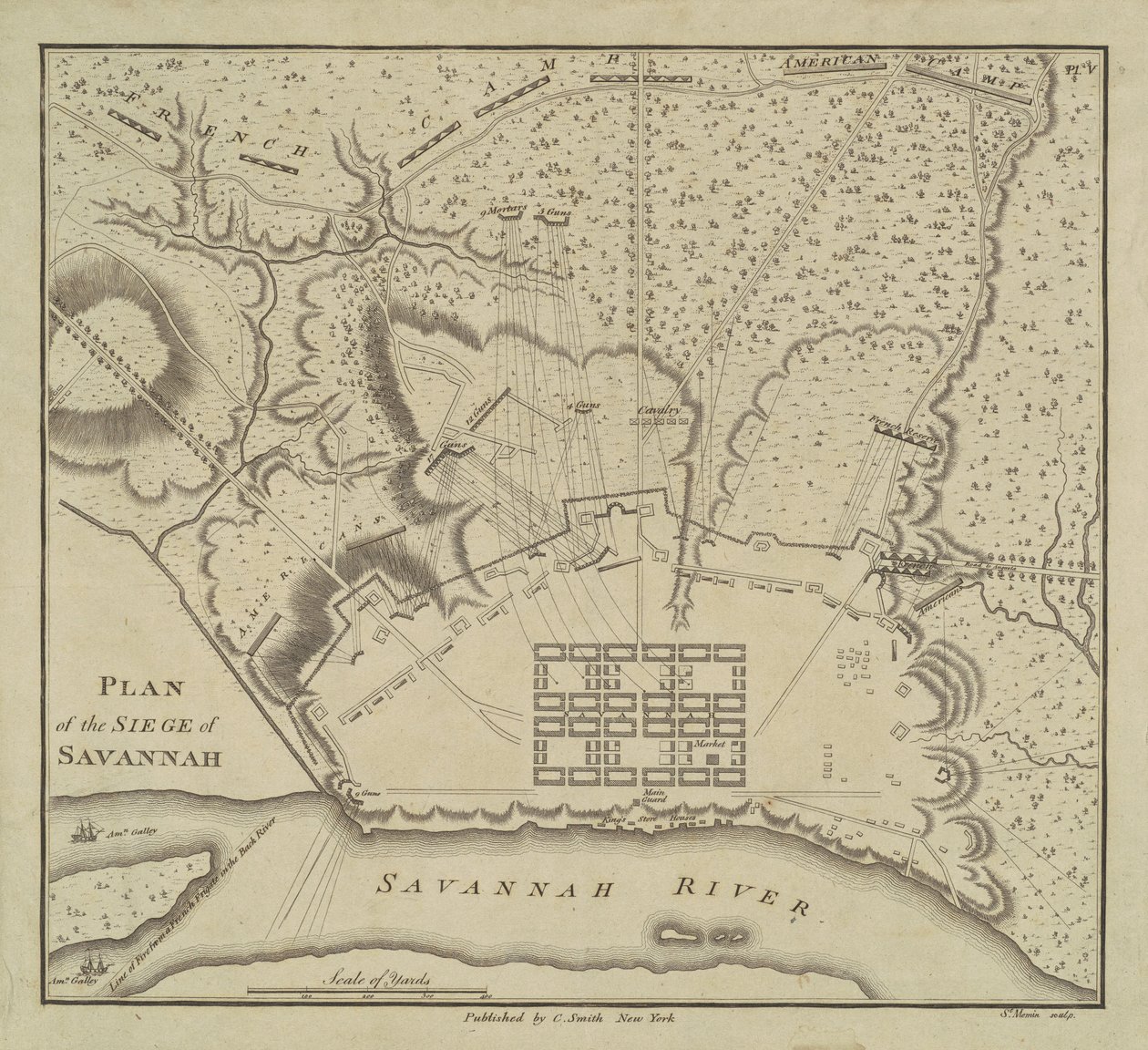 1796年围攻萨凡纳的计划。 作者 查尔斯·巴尔塔撒（Charles Balthazar）朱利安·费维特·德·圣梅敏