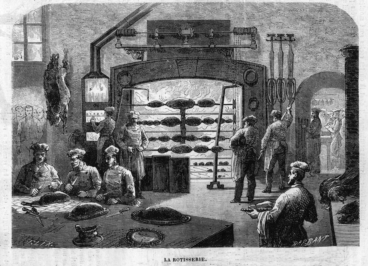 La Rotisserie des cuisines du Palais des Tuileries, in 1864. Engraving by F. Lix and Barbant from a drawing by Moullin. 作者 查尔斯·巴班特