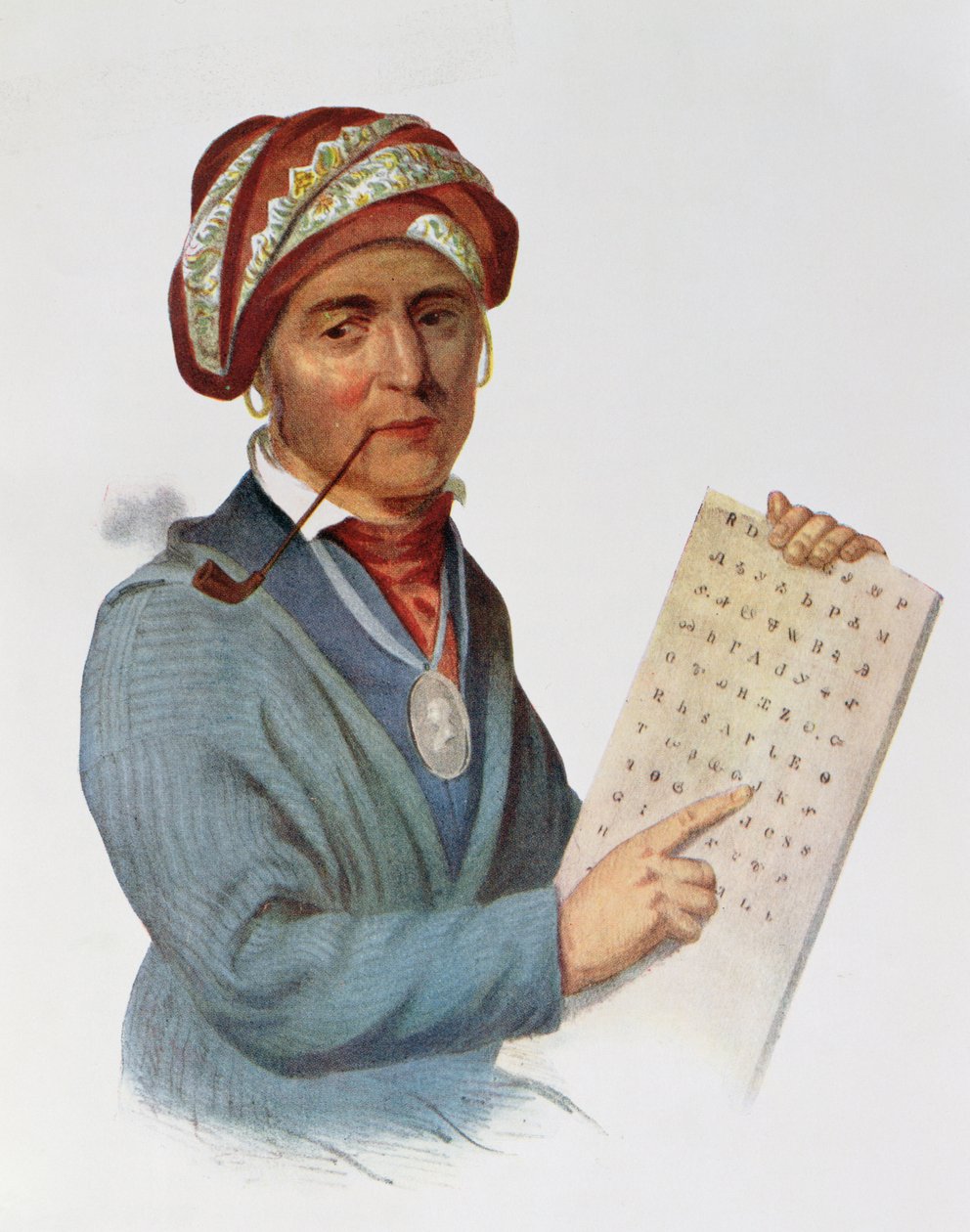 Sequo-yah或George Guess，1828年，来自&39;北美印第安部落，Vol.1&39;的插图，由Thomas L. McKenney和James Hall，pub。约翰格兰特 作者 查尔斯·伯德·金