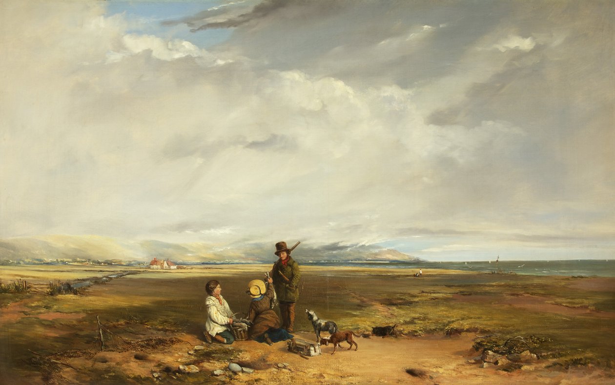 风景与运动员和同伴，可能是 1842 年（布面油画） 作者 查尔斯·布兰怀特