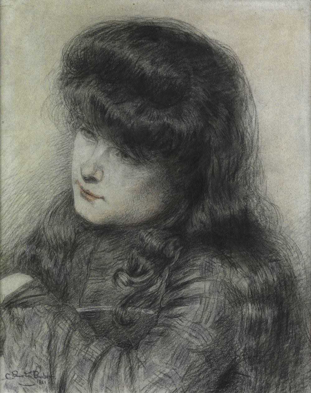 靠椅子的女孩，1881年 作者 查尔斯·伯顿·巴伯