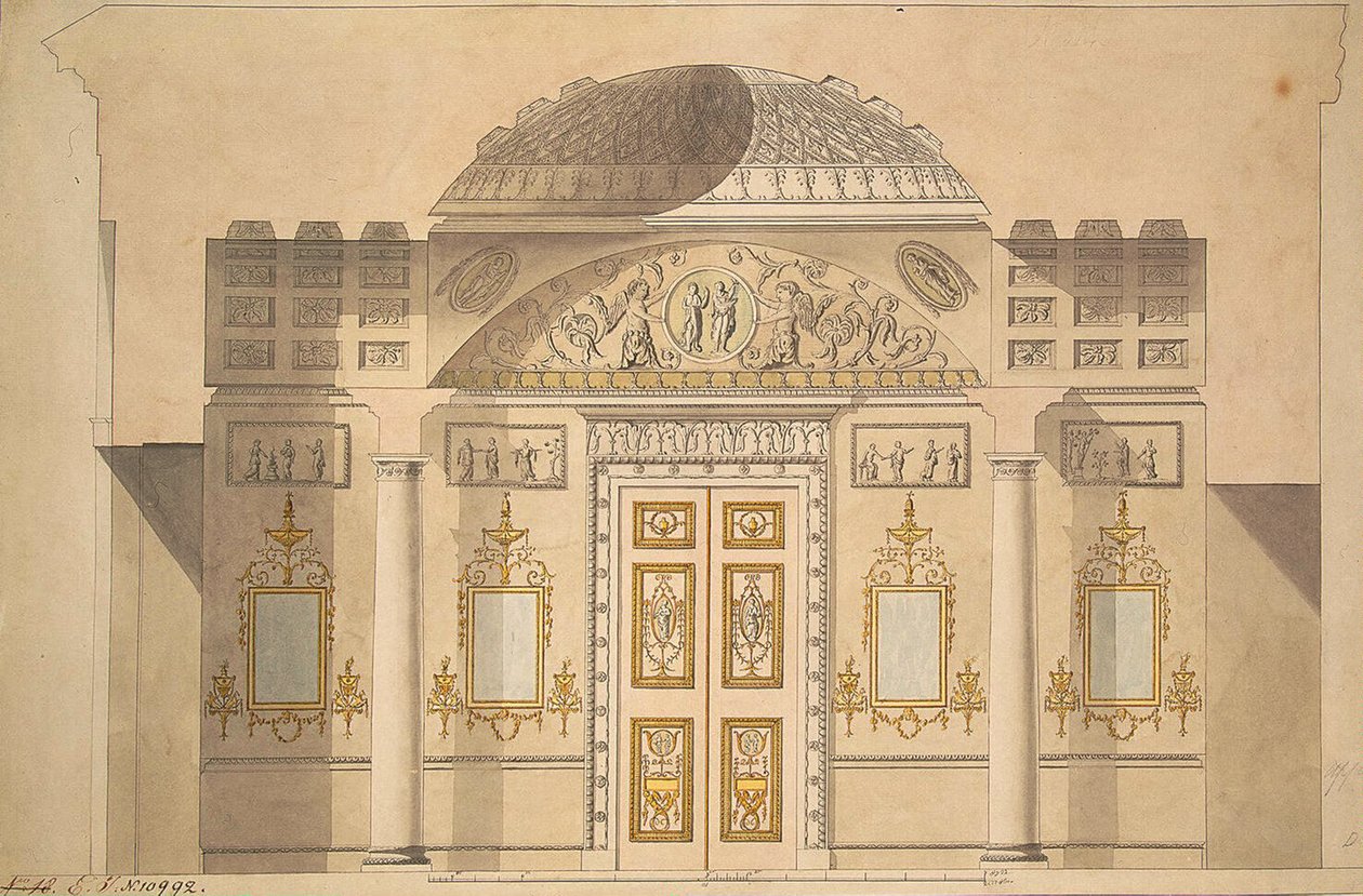 Tsarskoye Selo玛瑙亭子的碧玉研究中的镜墙高程 作者 查尔斯·卡梅隆