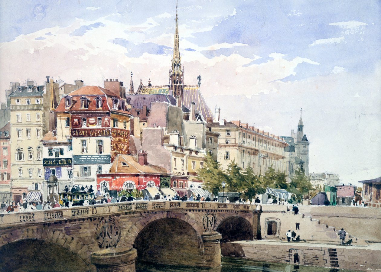 巴黎圣米歇尔桥（Saint-Michel Bridge），c1822-1878年。 作者 查尔斯·克劳德·佩恩