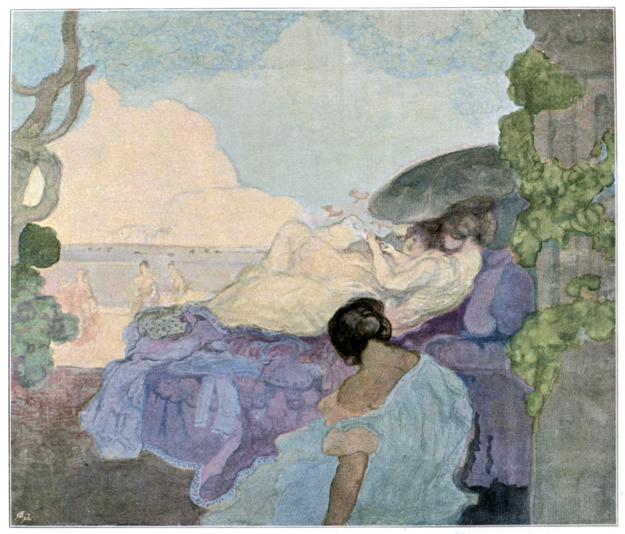 妇女在海边放松，1898年。 作者 查尔斯·爱德华·康德