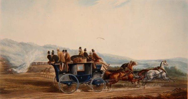公路与铁路》，由J.Harris雕刻，出自《Fores的马车事件》，出版。1845年（雕版画 作者 查尔斯·库珀·亨德森