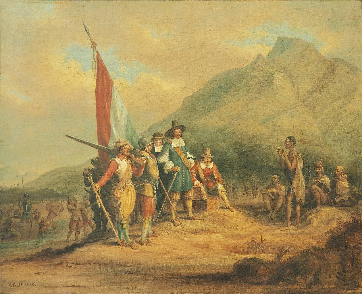 扬-凡-里贝克和他的手下于1652年4月抵达好望角。 作者 查尔斯·戴维森·贝尔